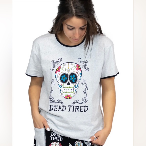 Lazy One Dead Tired Skull Regular Fit PJ Tee - Picture 1 of 4